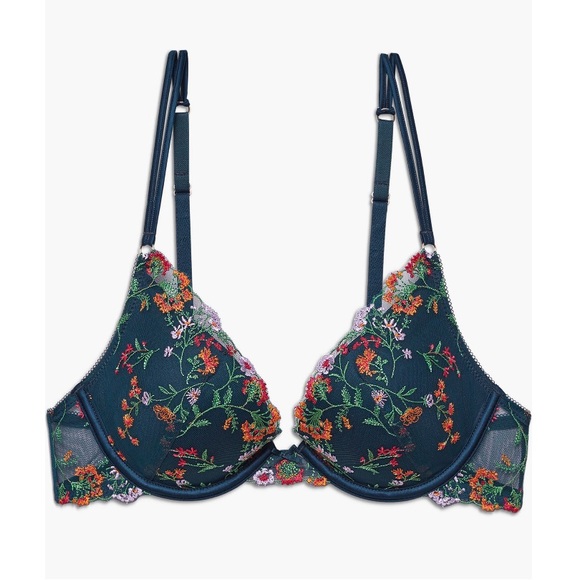 NWT Etam Underwire Blue Floral Plunge Push Bra Sz 34C - Picture 4 of 4